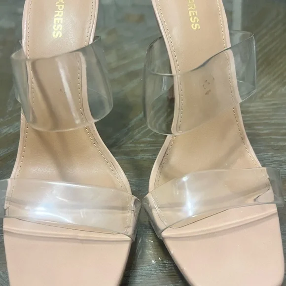 Express Tan and Cream Heels with Clear Straps - Picture 4 of 6
